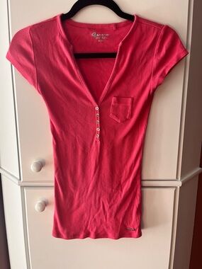 Guess Pink Short-Sleeve Henley Tee